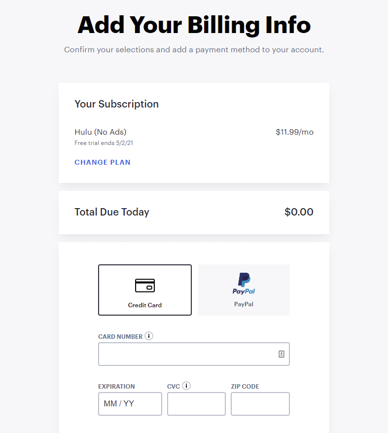 Hulu Payment Screen